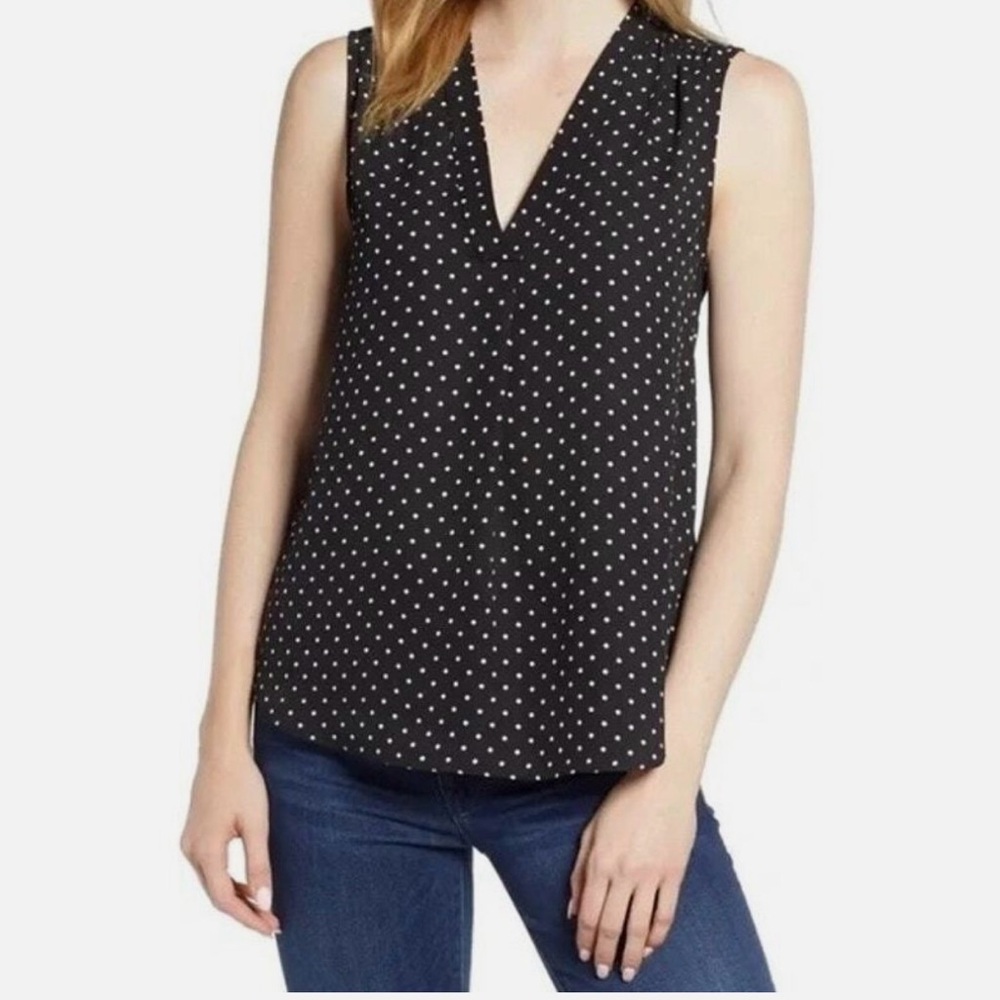 Vince Camuto Black Polka Dot Sleeveless Top